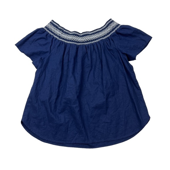 Vineyard Vines Navy Embroidered Off The Shoulder Linen Top - Picture 4 of 4